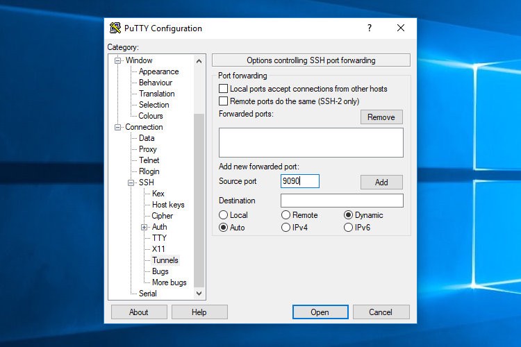 Configure Tunnel Putty